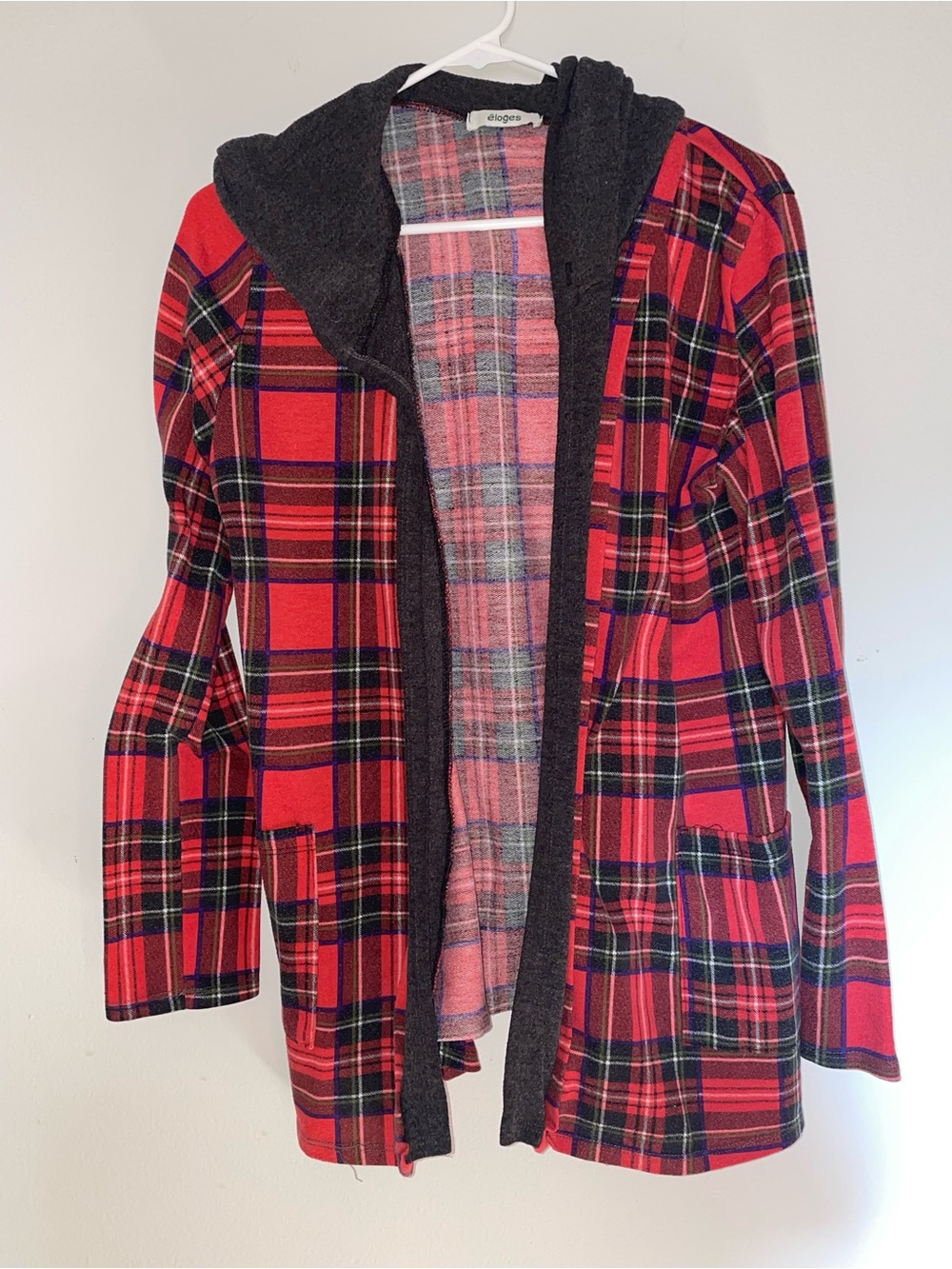 Red Plaid Hooded Cardigan Jacket